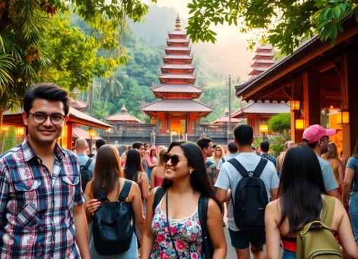Experienced tour guide leading travelers through scenic Bali attractions, showcasing the beauty of Indonesia's top travel destinations.