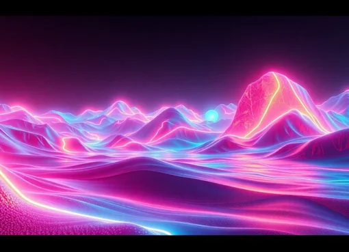 Showcase a high-resolution AI image generator no restrictions creating vivid abstract art with neon highlights and textured surfaces, emphasizing creative freedom.