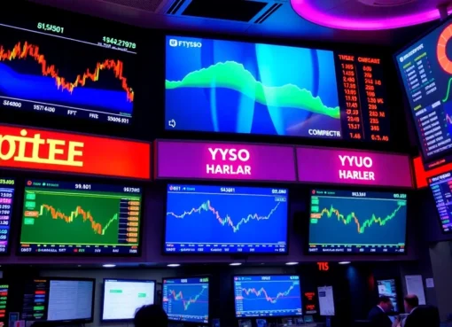UK Stock Market News insights displayed on digital screens with financial data analysis and charts