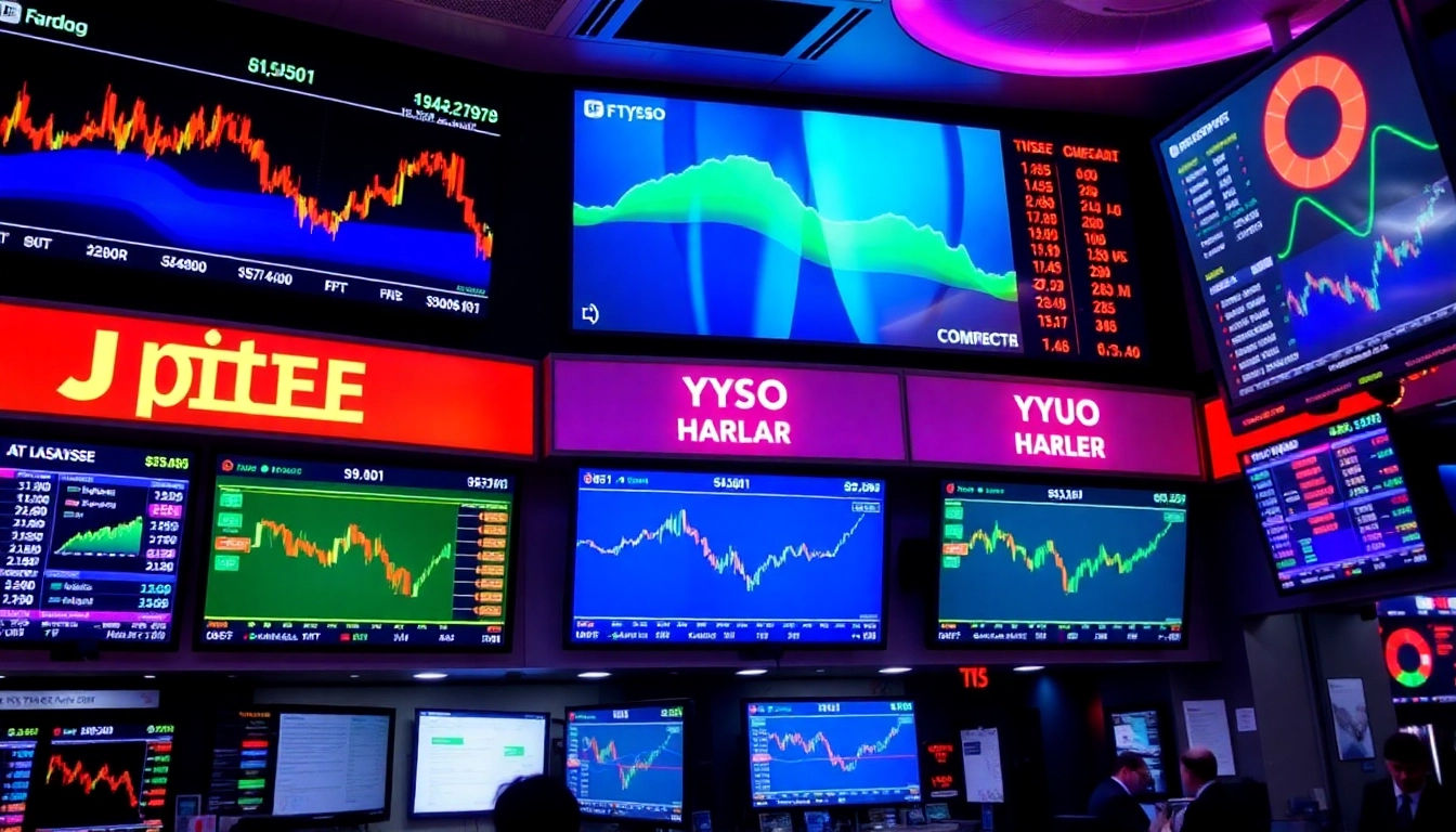 UK Stock Market News insights displayed on digital screens with financial data analysis and charts